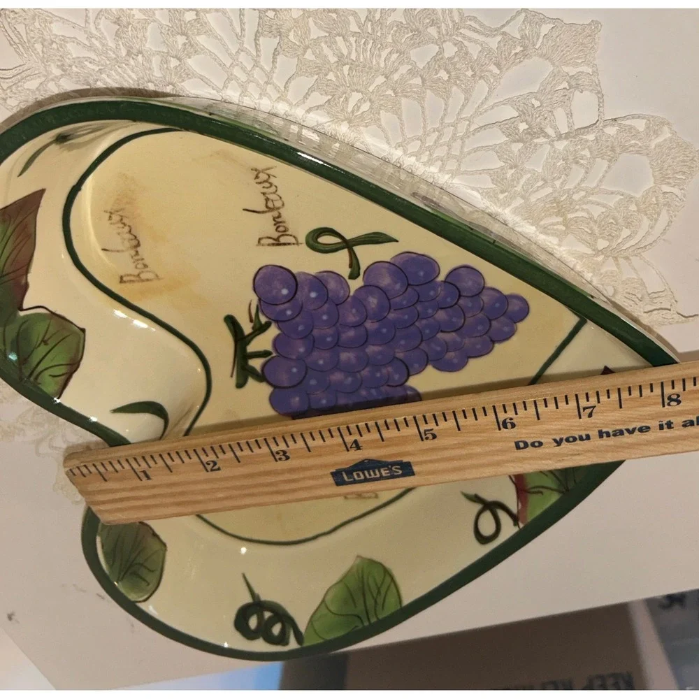 Baum Bros Style Eyes Grape Writing Collection Heart Shaped Ceramic Serving Bowl